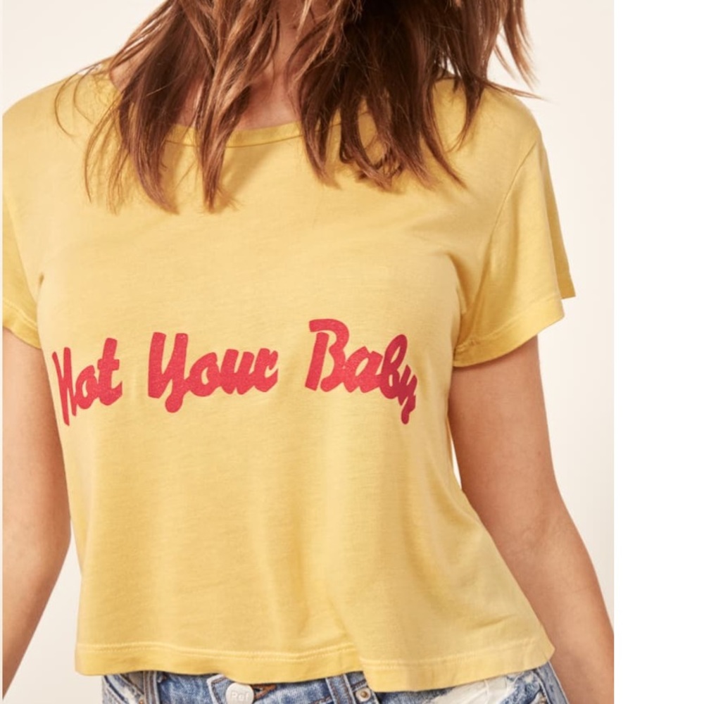 REFORMATION Hanna Yellow Not Your Baby Crop Tee - Picture 6 of 9